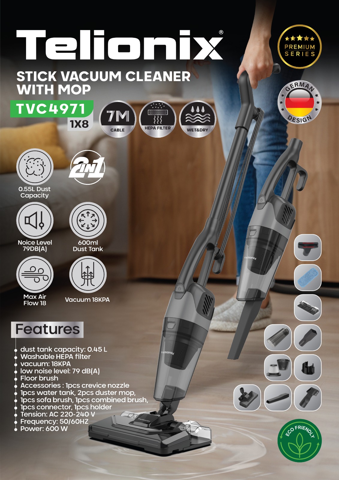 جارو برقی عصایی تیلونیکس مدل TVC4971