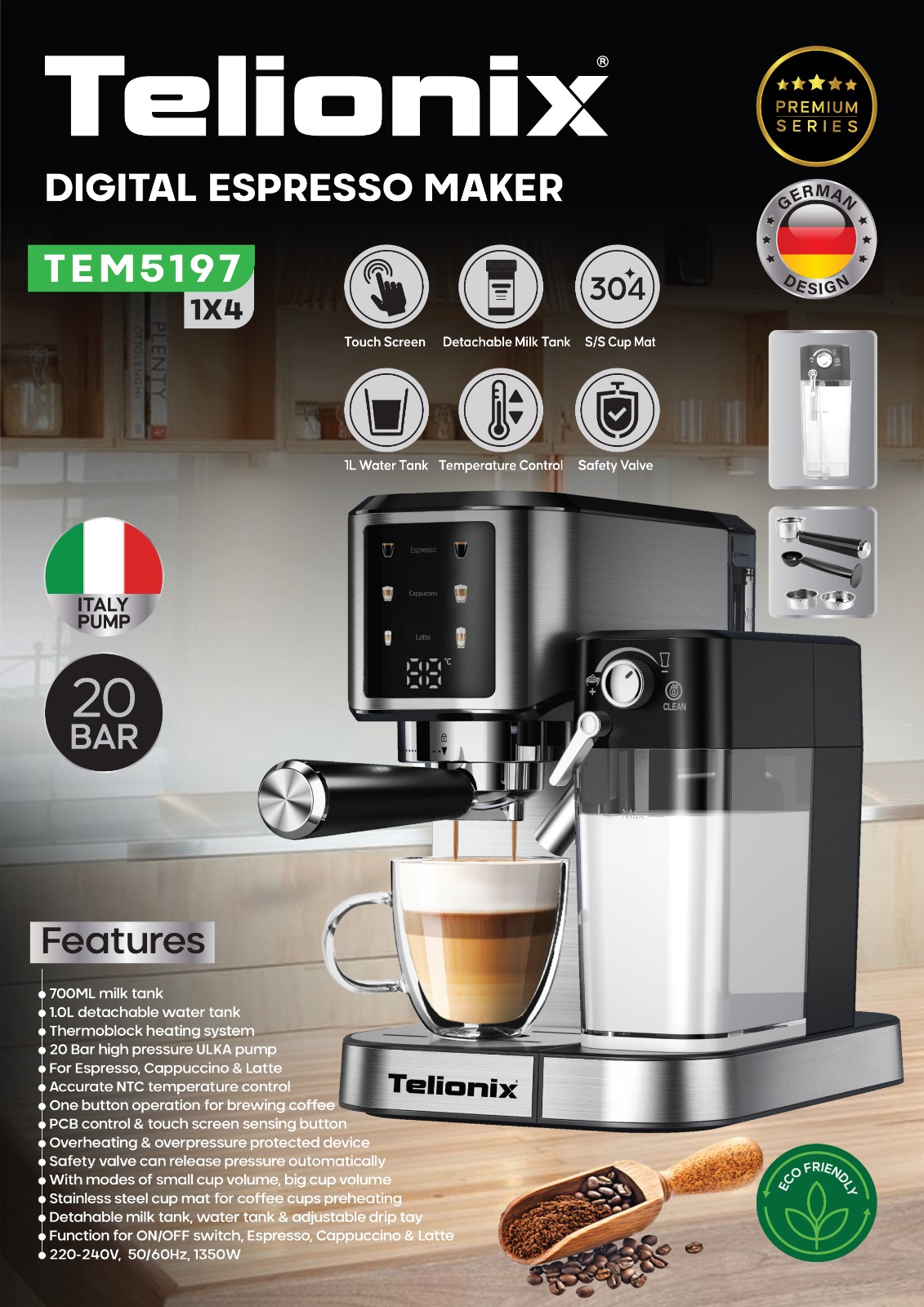 اسپرسوساز تلیونیکس مدل TEM5197 ظرفیت ۰.۷ لیتر