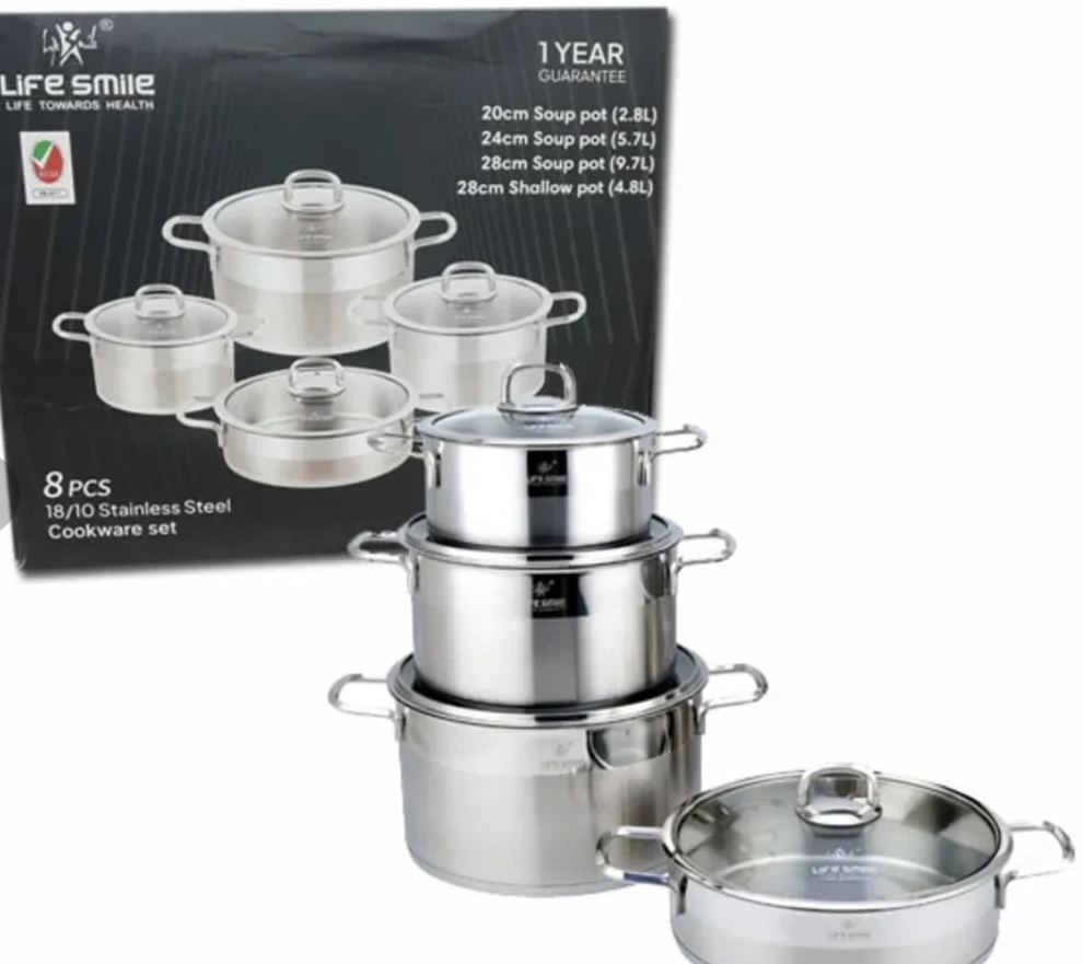 سرویس قابلمه ۸تکه استیل لایف اسمایل مدل  lifep12, 8silver