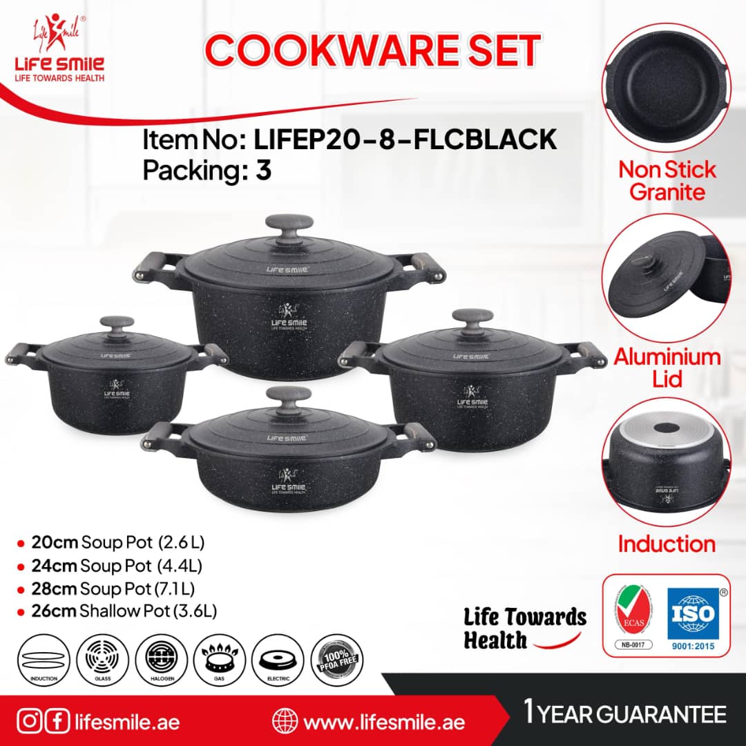 سرویس قابلمه ۸تکه کامل گرانیت لایف اسمایل مدلlifep20_8_flcblack