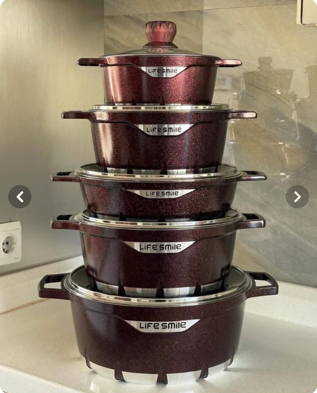 سرویس قابلمه گرانیتی لایف اسمایل مدل FLCM10 ظرفیت ۱۰ پارچه طوسی و زرشکی و مشکی