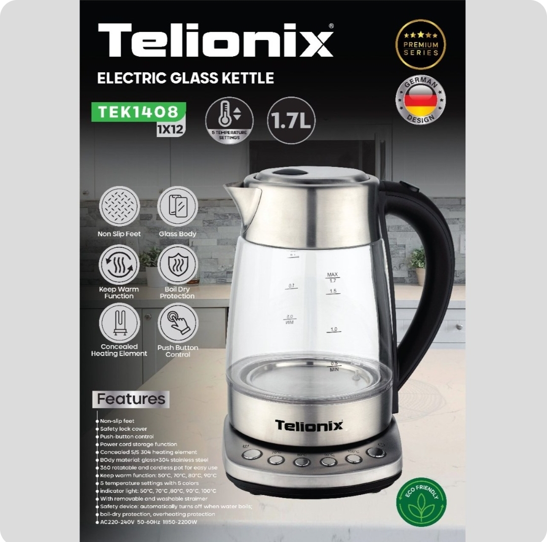 کتری برقی شیشه ای تلیونیکس مدل TEK1408 ارسال رایگان