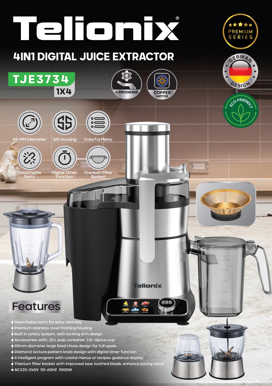 آبمیوه گیر 4 کاره تلیونیکس 3734