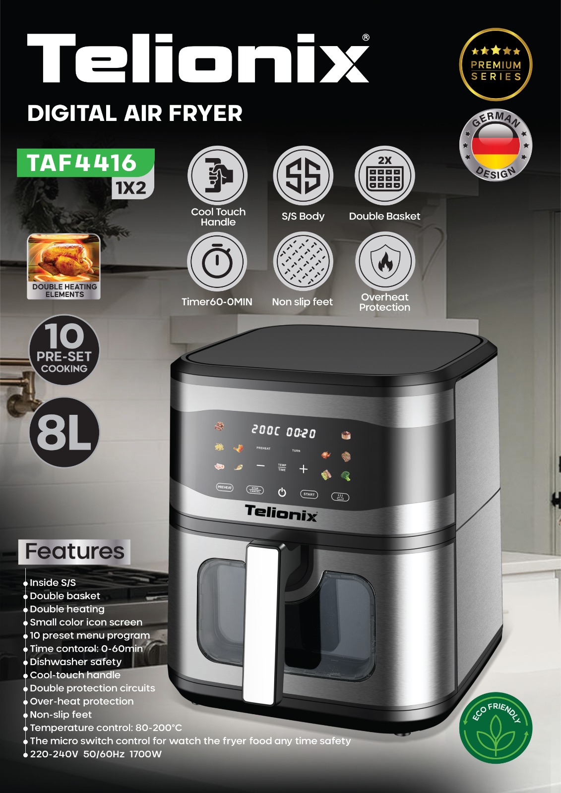 سرخ کن 8 لیتری دیجیتال تلیونیکس مدل TAF4416